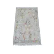 2'x3'1" Spanish Gray Afghan Angora Oushak Hand Knotted Pure Wool Mat Rug G20485