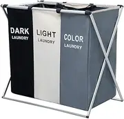 NiceVue 3/2 Sections Laundry Basket Printed Dark Light Color, Foldable Laundry Hamper/Sorter with Waterproof Oxford Bags and Aluminum Frame, Washing Clothes Storage for Home, Dormitary, 3 Sections