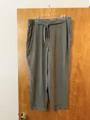 CHICO'S Tapered Ankle Gauze Pants Olive Rayon Waist Tie Accent NWT Size 2.5