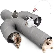 Ownpets Cat Tunnel Large 30CM Sturdy Oxford Fabric Cat Tunnel Toy, Cactus Shape Collapsible Cat Tunnels for Indoor Cats,Interactive Peek Hole Pet Tunnel Tube with Cat Wand Toy