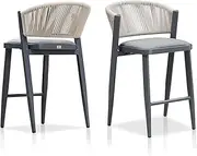 Purple Leaf Counter Height Metal Barstools Set of 2 with Backrest and Cushion Bar Stools with Back Rattan Patio Counter Height Stool Chair for Patio Balcony Pool Outdoor, Grey