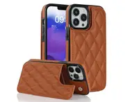 3 Cards Leather Case for iPhone 13 Pro, RFID Blocking Material to Protect Card Data - Brown