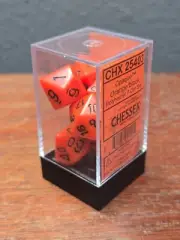 7 Die Dice Polyhedral Set - Chessex Opaque Orange with Black - RPG Tabletop