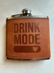 Leather Stainless Steel Alcohol Liquor Flask~DRINK MODE~
