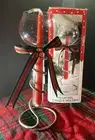 Floating Candle Holder Glass & Metal with holiday ribbon and Christmas red taper