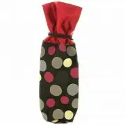RED & BLACK POLKA DOT FABRIC WINE BAGS WITH GIFT TAGS/ SET OF 4 - NEW