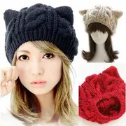 Cat Ear Cable Knit Beanie Light Gray - One Size