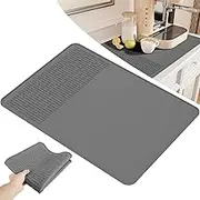 Silicone Coffee Machine Mat 28"x20" Large Under Coffee Maker Mat with Concave & Convex Design Non Slip Coffee Bar Accessories Dish Drying Mat for Countertops (Grey, 1 PCS)