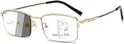 Photochromic Progressive Multifocus Reading Glasses for Men, Blue Light Blocking Computer Readers, Anti UV Glasses