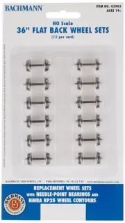 Trains 36" FLAT BACK WHEEL SETS (12 per card) - HO Scale