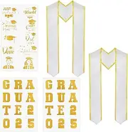 [LACGO] Graduation Stole, Unisex Adult Plain Graduation Stole, 2025 Grad Shawl Strap with DIY Iron on Letter Number Graduation Pattern Patch, 70’’ Long(2 Pcs White), White