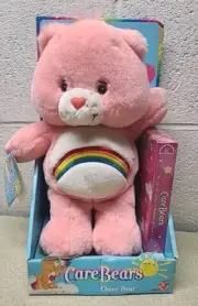 Care Bears CHEER BEAR Plush Rainbow Pink With Sealed VHS Play Along 2002 NEW NOS