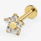 14k Solid Gold 5 CZ Internally Threaded Labret Stud Earring, 18Gauge