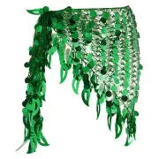 Belly Dance Hip Scarf Sequin Mesh Triangle Wrap Skirts(Dark Green)