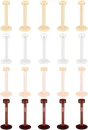 [Longbeauty] 16G Lip Piercing Studs Set Stud Earrings Labret Monroe Silicone Flexible Tragus Helix Piercing Retainer, 8 mm / 10 mm Bar Length