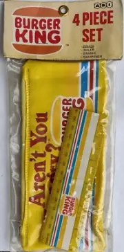 RARE/Sealed 1982 Burger King 4Pc Set w/Pencil Case-Ruler-Eraser-Sharpener