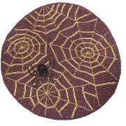 x6 Tahari Halloween Black Spider Purple Web Beaded Placemat Set Gold Spiderweb