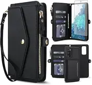 Phone Case for Samsung Galaxy S20 FE 5G 6.5 inch Wallet Cover Compatible with RFID Screen Protector Crossbody Lanyard Strap Flip Card Holder Slot S 20 EF UW 2022 S20FE 20S S2O Fan Edition Black