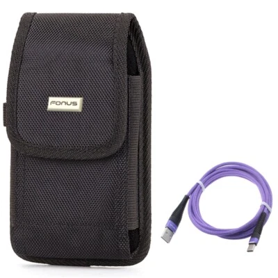 For Samsung Galaxy S24 Ultra/Plus - 6ft USB Cable w Case Belt Clip Purple Type-C