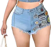 Women's Ripped Denim Jean Shorts Stretchy Frayed Raw Hem Short Pants Jeans