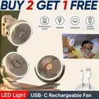 USB Camping Portable Fan Cooling Desk Aircon Travel Small Quiet LED Night Light