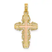 14k Two-tone Gold Two-tone Gold w/ Lace Trim Cross Charm
