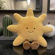 Adorable Smile Face White Moon Yellow Sun Plushie Stuffed Cute Cartoon Weather Plush Toy for Kid Bedroom Decor Sofa Throw Pillow about 30cm