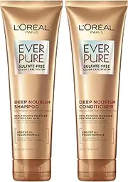 L'Oreal Paris Sulfate Free Shampoo and Conditioner for Dry Hair, Triple Action Hydration for Dry, Brittle or Color Treated Hair, Apricot Oil Infused Hair Care, EverPure, 8.5 Fl Oz, Set of 2