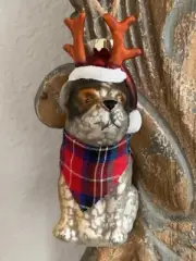 New West Elm Mercury Glass Dog with Antlers & Scarf Christmas Ornament