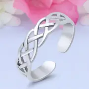 3mm Celtic Design Toe Band Ring 925 Sterling Silver Thin Adjustable Toe Ring