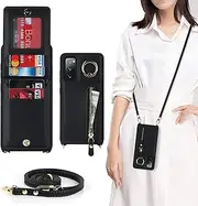 [Cavor] Vertical Flip Cover for Samsung Galaxy S20 FE Leather Case 6.5'' Crossbody Wallet Card Slots with 360°Rotation Ring Holder Kickstand & Long Shoulder Lanyard Strap-Black
