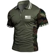 American Independence Day Men's American US Flag Zip Polo Shirts Short Sleeve Polo Shirts Collared Shirts Casual Athleisure Daily Wear 3D Print Summer Blue Gre