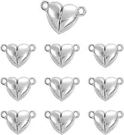 [siktorrwd] 10Pcs Friendship Heart Charm Necklaces, Metal Heart Shaped Love Buckle Pendant Necklace Clasp, Closures Bracelet Extender Jewelry Clasps Jewelry Accessories (Sliver), Metal