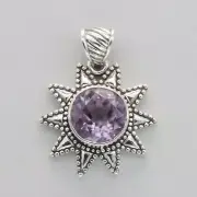 Purple Round AMETHYST Sun / Star Pendant - 925 STERLING SILVER #57e