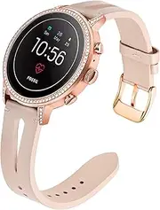 for Fossil Gen 4 Q Venture HR Women Bands, TRUMiRR 18mm Unique Genuine Leather Watchband Quick Release Strap Rose Gold Stainless Steel Clasp Bracelet for Fossil Gen 3 Q Venture LG Watch Style
