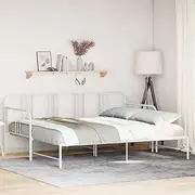 Daybed with Trundle 2-in-1 Sofa & Bed, White Powder-Coated Metal Frame, 92x187 cm AU Single Size, Convertible to Double Bed, Storage Space, No Mattress Included, Home Bedroom Furniture