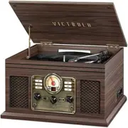 Nostalgic 6-In-1 Bluetooth Record Player & Multimedia Center with Built-In Spe,,