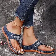 [JSMY] Women Summer Wedge Sandals Ladies Sparkly Rhinestone Platform Flip Flops Thongs Comfort Clip Toe Beach Sandals Mule Clogs Shoes Slip on Slides Sandals Walking Slippers,Blue,US7/EU3