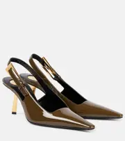 [Saint Laurent] Saint Laurent Lee 75 patent leather slingback pumps AU 8.5 brown