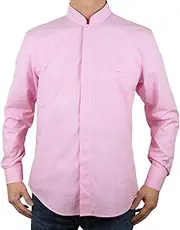 Sinologie Mandarin Pink Gingham Mao Collar Shirt, Pink, XXL