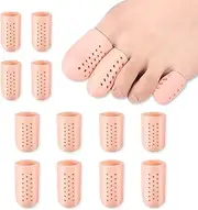 12Pcs 3 Sizes Gel Toe Protectors Breathable, Blister Toe Caps with Holes, Reusable Toe Covers Women Men for Hammer Toes, Toe Guards for Feet, Missing or Ingrown Toenails (Complexion)