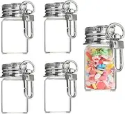 Upstore 5 Pcs 7ml Mini Glass Bottles with Screw Aluminium Screw Top Clear Glass Vials with Metal Keychain Clasp Message Bottles Tiny Jars for DIY Crafts Wedding Party Favors Home Decoration