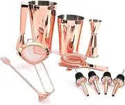 Bar Set Cocktail Shaker Set with Stand, Bartender Kit with Bar Tools Set Decor and Cocktail Set for Drink Mixer(Rose Gold, 11 Piece)