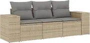 vidaXL Garden Sofa Set with Cushions - Beige Poly Rattan Furniture for Garden/Patio/Deck - 3 Piece Modular Lounge