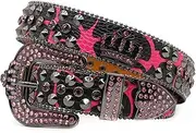 [RGWYGCG] Western Rhinestone Cowgirl Cowboy Bling Leather Belt,Crystal Vintage Belts Soft for Party Jeans Dresses,Gift Box