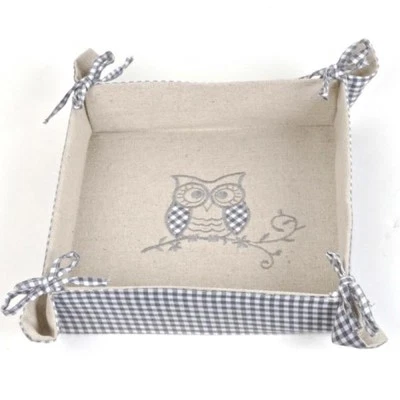 Blue And White Checks With Owl On Beige Bread Basket