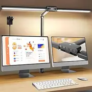 [Rimposky] Desk Lamp, LED Desk Light for Home Office, Eye Caring Computer Monitor Light 24W Double Head Clamp Architect Lamp, Dimmable Clip on Study Reading Light, Auto Dimming Sensor, 40 Mins Timer