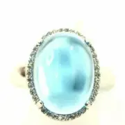 Ladies Blue Quartz 34 Cubic Zirconia Sterling Silver Ring Size 7 New $372