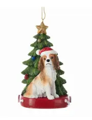 Kurt Adler King Charles Spaniel With Santa Hat Christmas Tree Ornament, 4.25 "