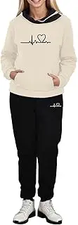[Tsmile] Sweatsuits for Women Set 2 Piece Hoodie Track Suits Print Sweatshirt Tracksuit Jogger Sweatpants Y2K Sportswear Set, #01 Beige, 3X-Large